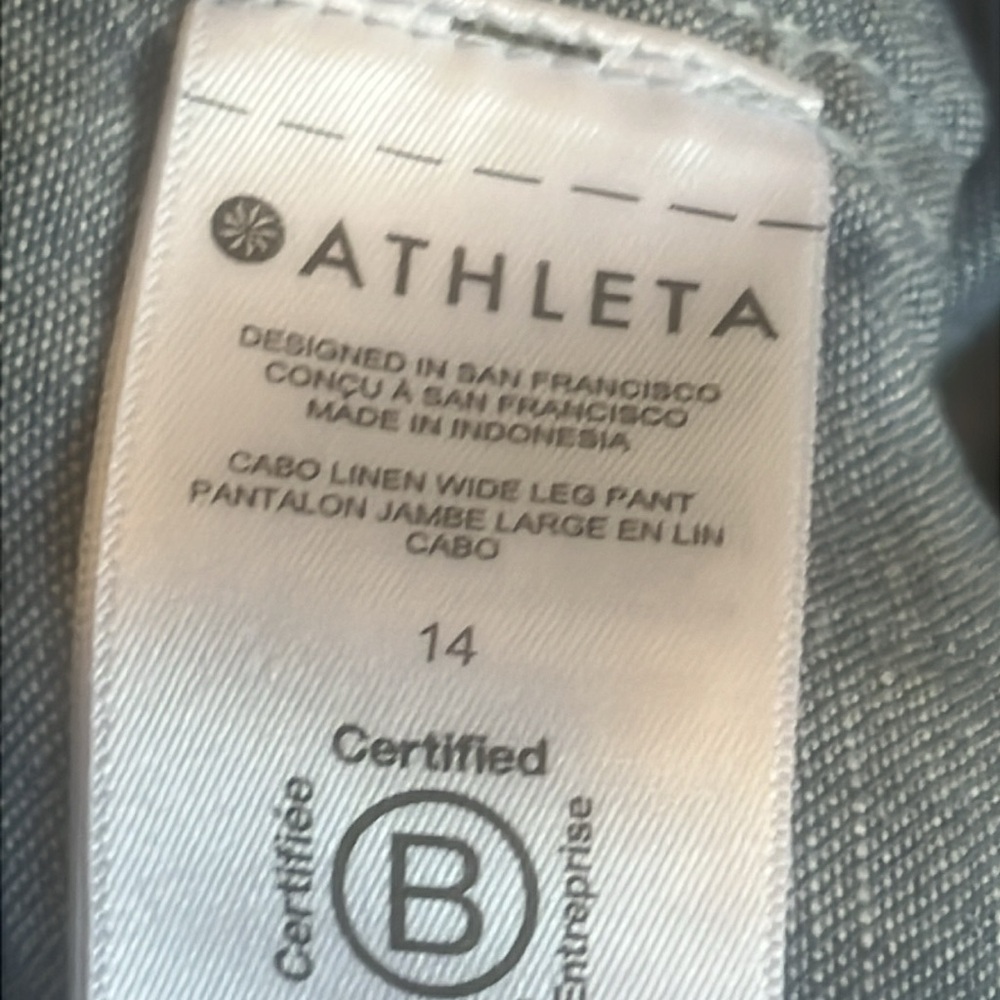 Athleta Cabo Wide Leg Chambray Blue Linen Resort Pants Women's Size 14 - Picture 7 of 7